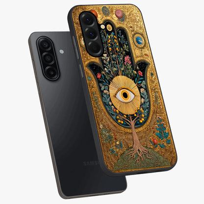 Ethereal Evil Eye Glass Case displayed in angled mockup highlighting protective evil eye symbol with spiritual aesthetic design.