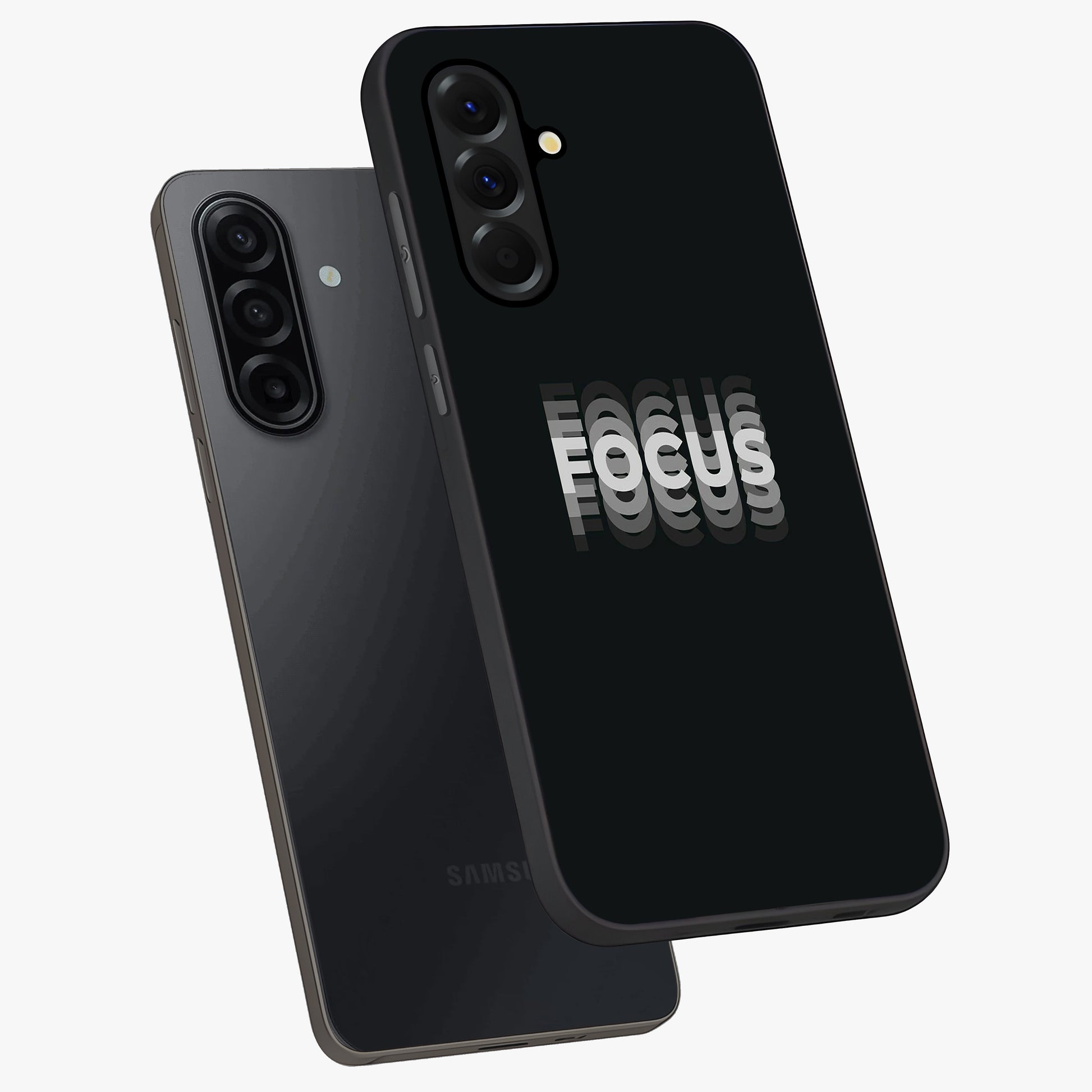 Focused Blade Discipline Glass Case displayed in angled mockup highlighting clean minimal text artwork with modern aesthetic style.