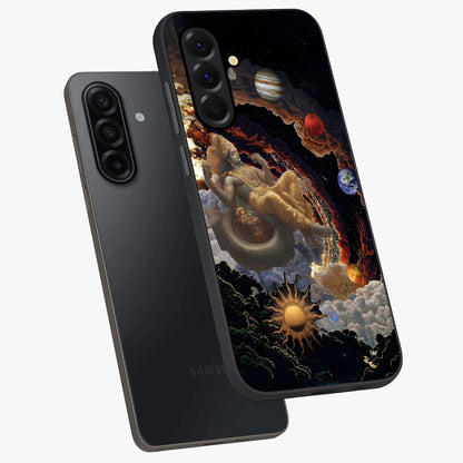 Galactic Divine God Glass Case displayed in angled mockup highlighting powerful celestial deity illustration with galactic aesthetic.