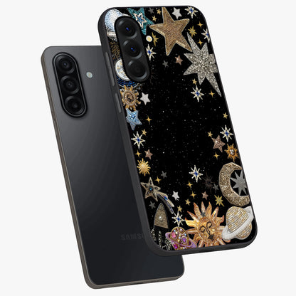 Galactic Jewel Stars Glass Case displayed in angled mockup highlighting shining celestial star design with cosmic aesthetic style.