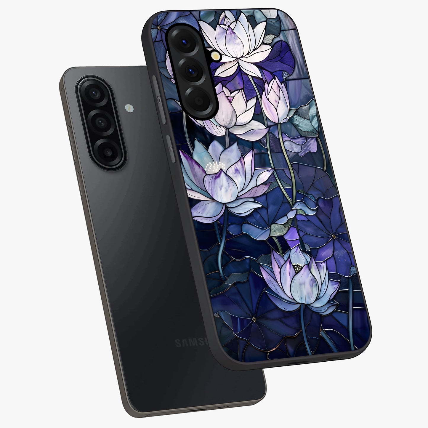 Gloss Petal Rush Glass Case displayed in angled mockup highlighting vibrant petal design with elegant floral aesthetic.