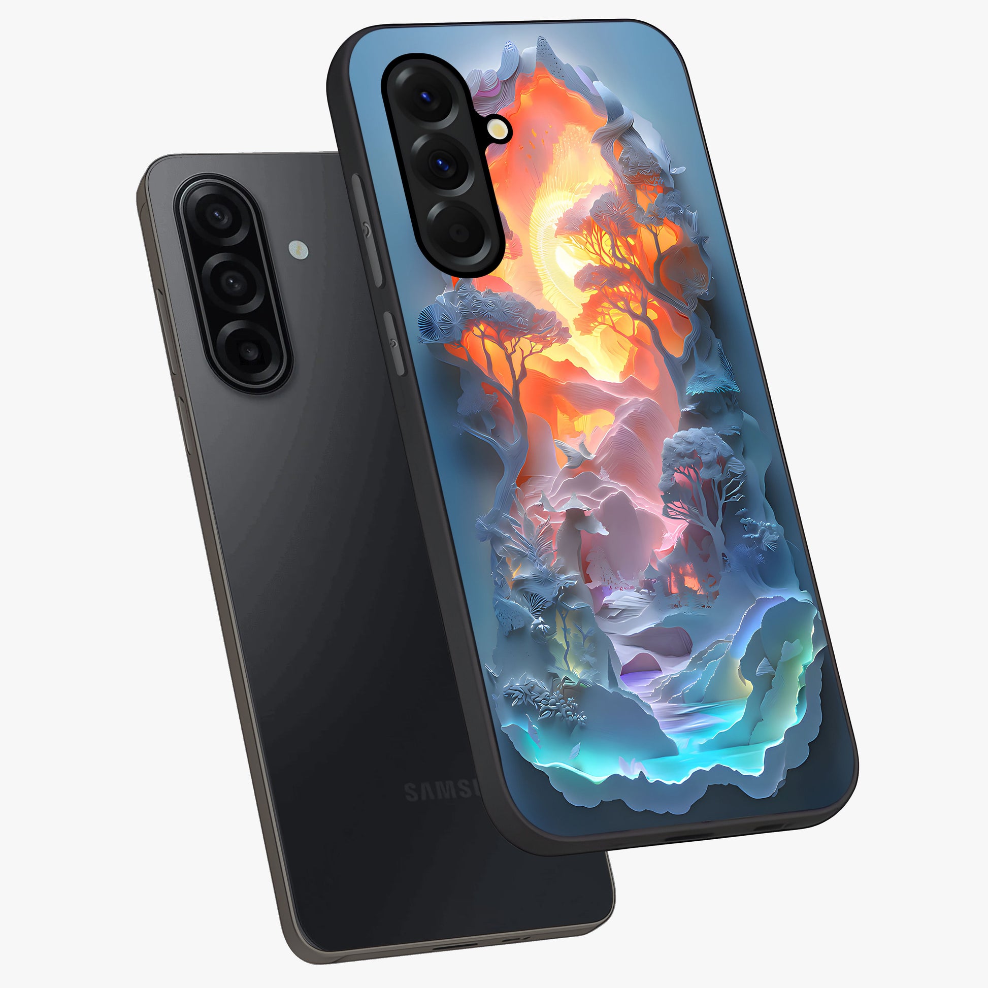 Glow Forest Portal Glass Case displayed in angled mockup highlighting mystical forest design with magical glowing aesthetic.