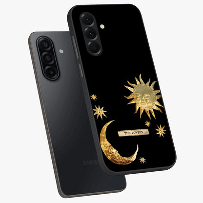 Gold Sun Blush Glass Case displayed in angled mockup highlighting radiant sun design with warm golden aesthetic.