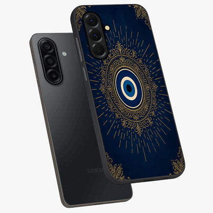 Golden Celestial Charm Glass Case displayed in angled mockup highlighting sparkling cosmic charm design with celestial aesthetic.