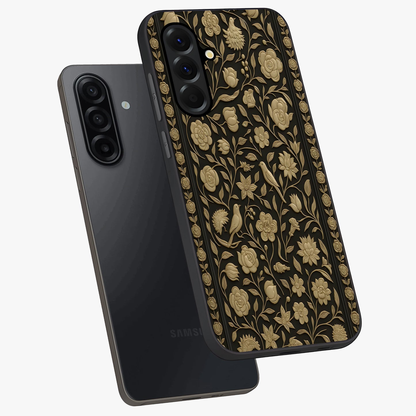 Golden Evil Eye Mandala Glass Case displayed in angled mockup highlighting protective evil eye symbol with golden mandala design.