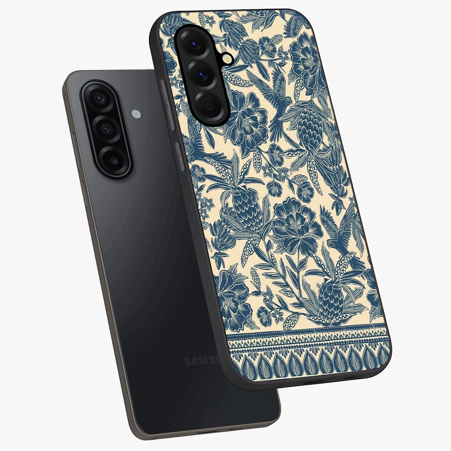 Heirloom Wild Bloom Glass Case displayed in angled mockup highlighting botanical bloom design with classic aesthetic style.
