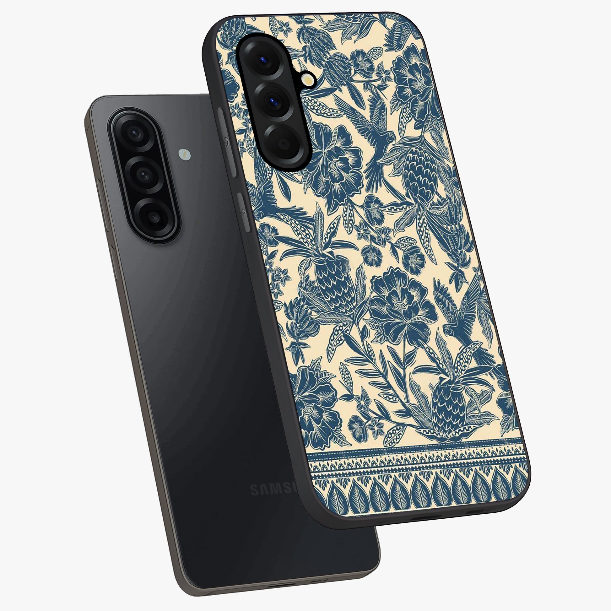 Heirloom Wild Bloom Glass Case displayed in angled mockup highlighting botanical bloom design with classic aesthetic style.