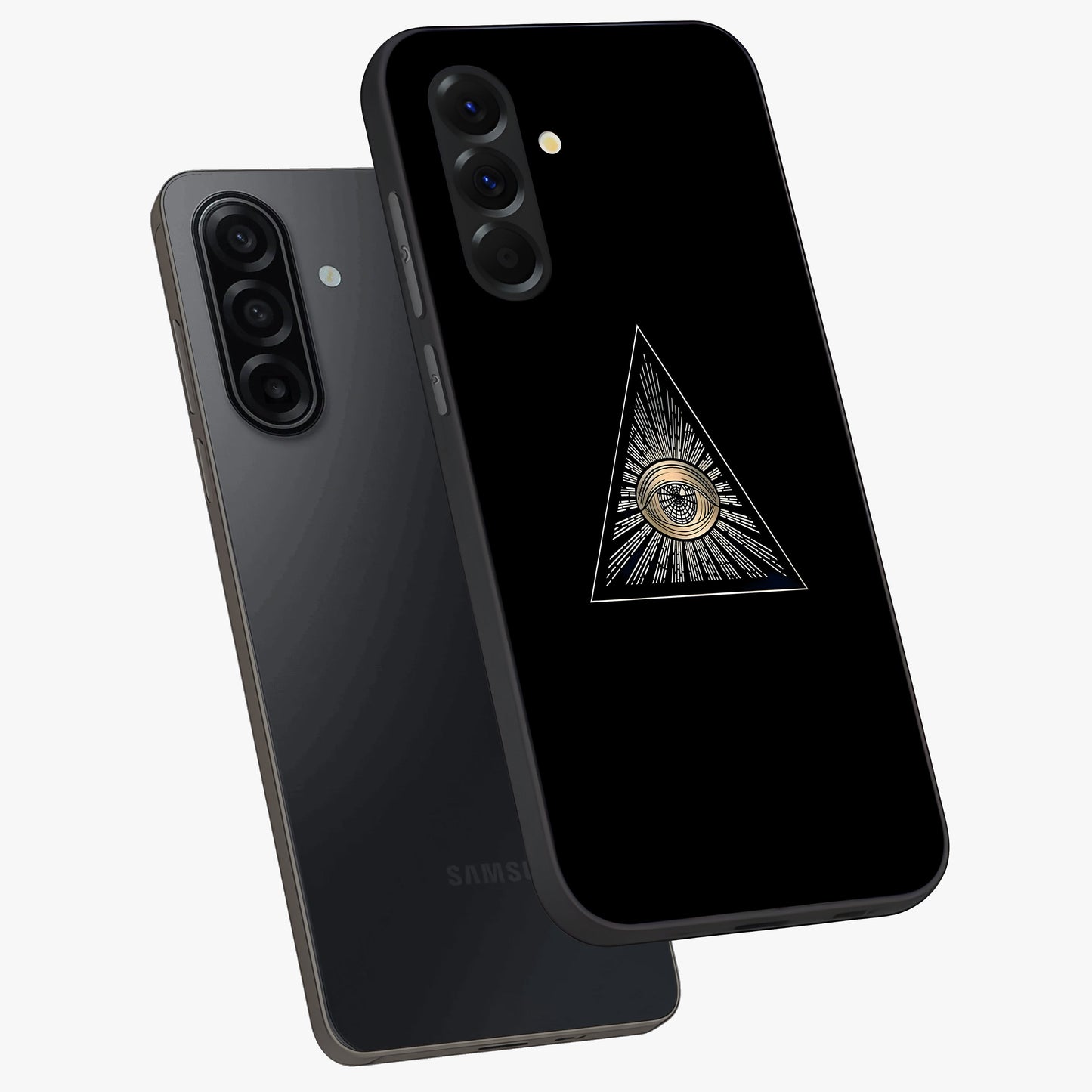 Illuminati Evil Glass Case displayed in angled mockup highlighting dark occult inspired design with bold aesthetic style.