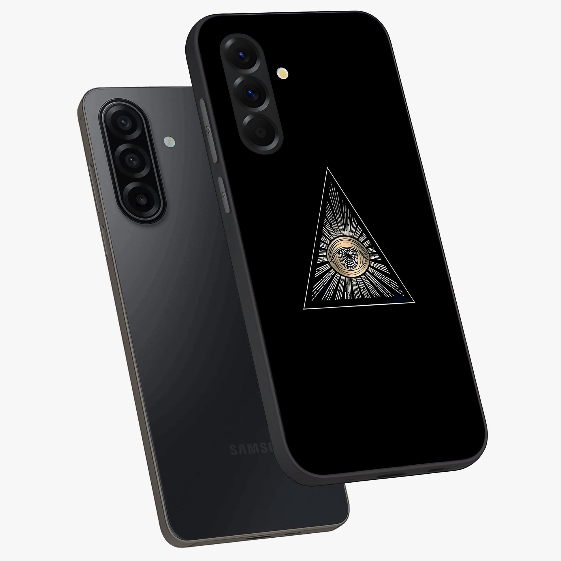 Illuminati Evil Glass Case displayed in angled mockup highlighting dark occult inspired design with bold aesthetic style.