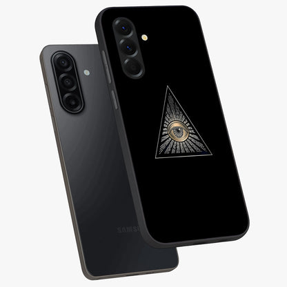 Illuminati Evil Glass Case displayed in angled mockup highlighting dark occult inspired design with bold aesthetic style.