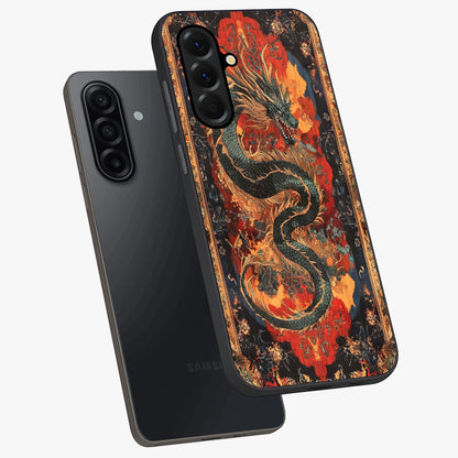 Inferno Dragon Soul Glass Case displayed in angled mockup highlighting powerful dragon illustration with inferno aesthetic.