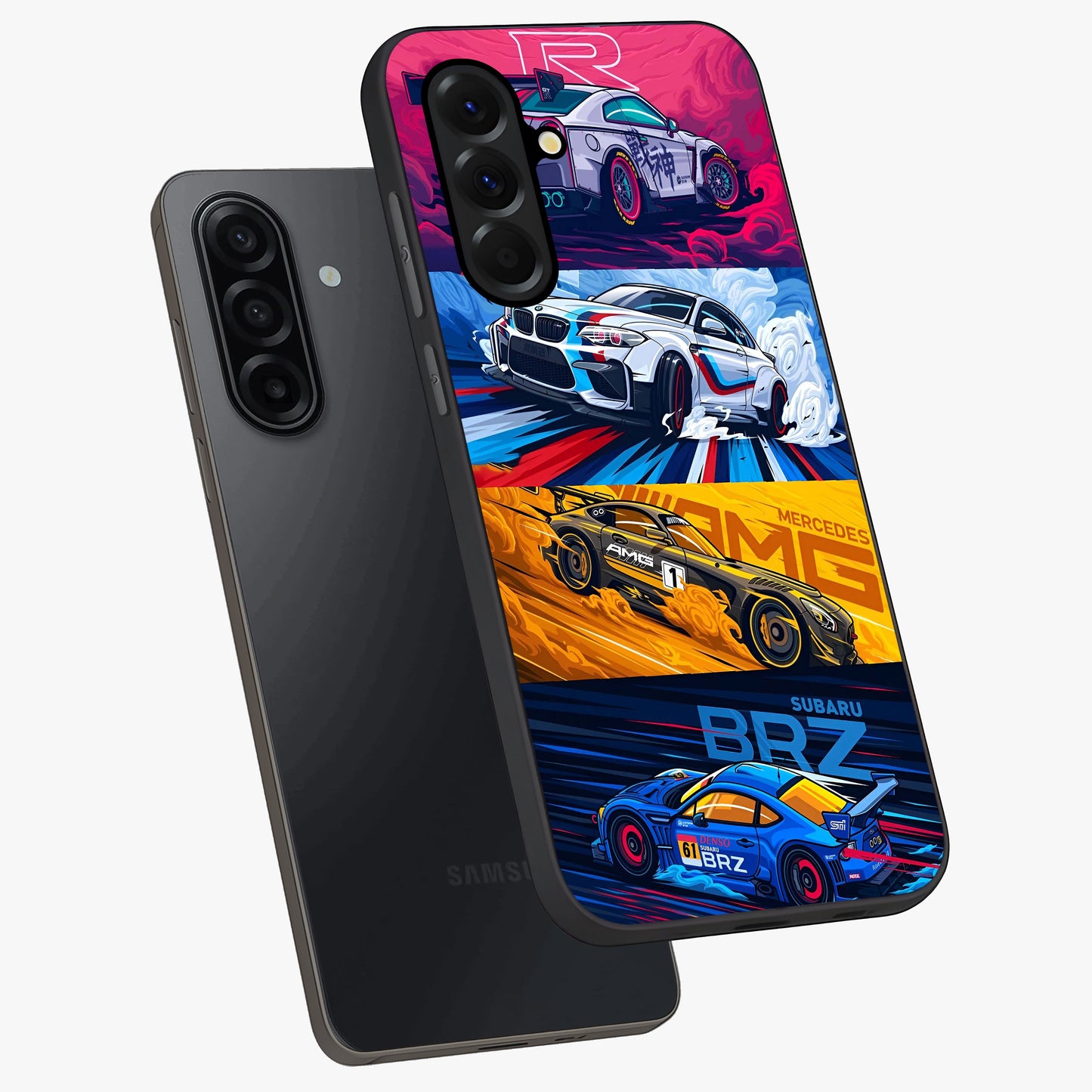 JDM Sports Car Glass Case displayed in angled mockup highlighting sleek Japanese racing car design with automotive aesthetic.