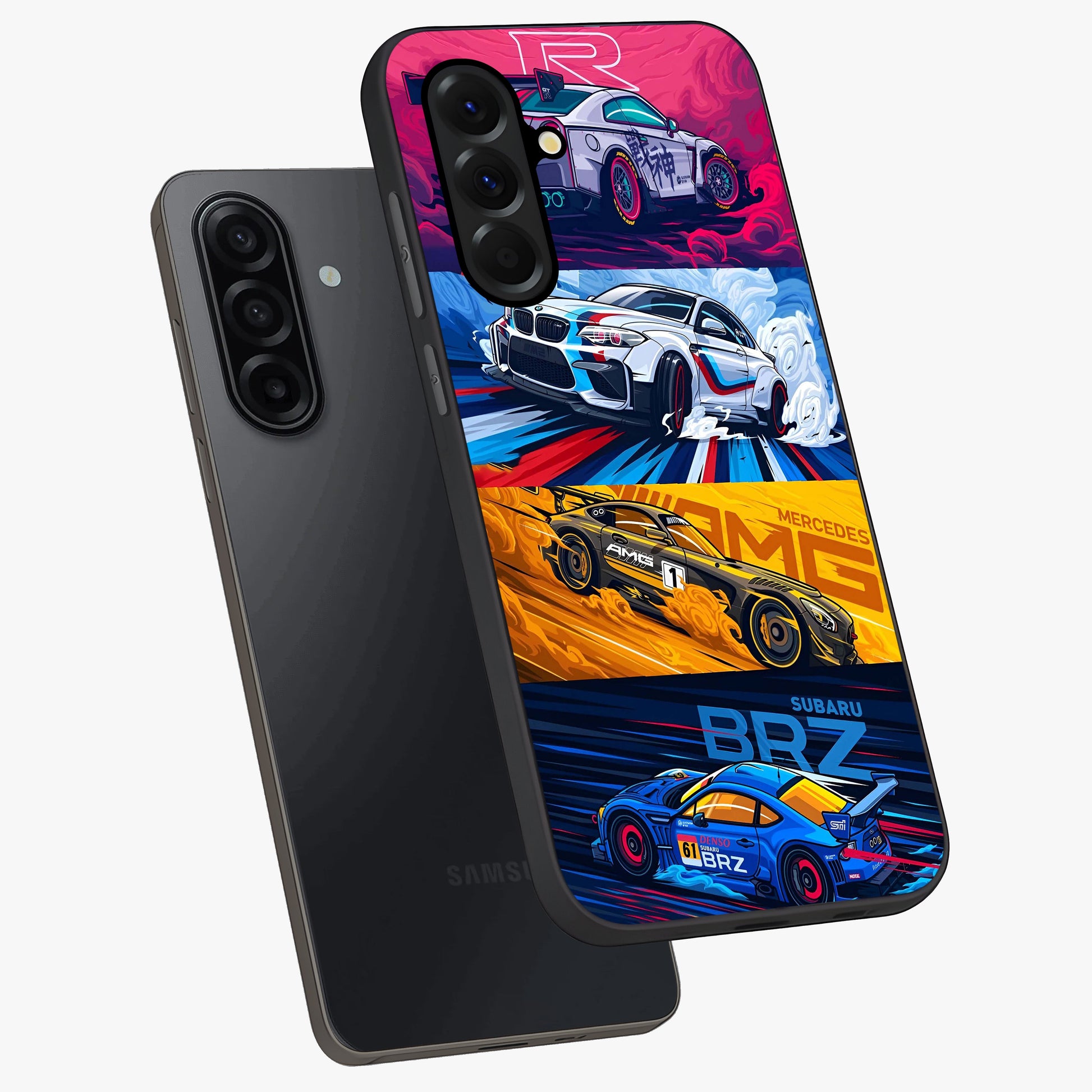 JDM Sports Car Glass Case displayed in angled mockup highlighting sleek Japanese racing car design with automotive aesthetic.