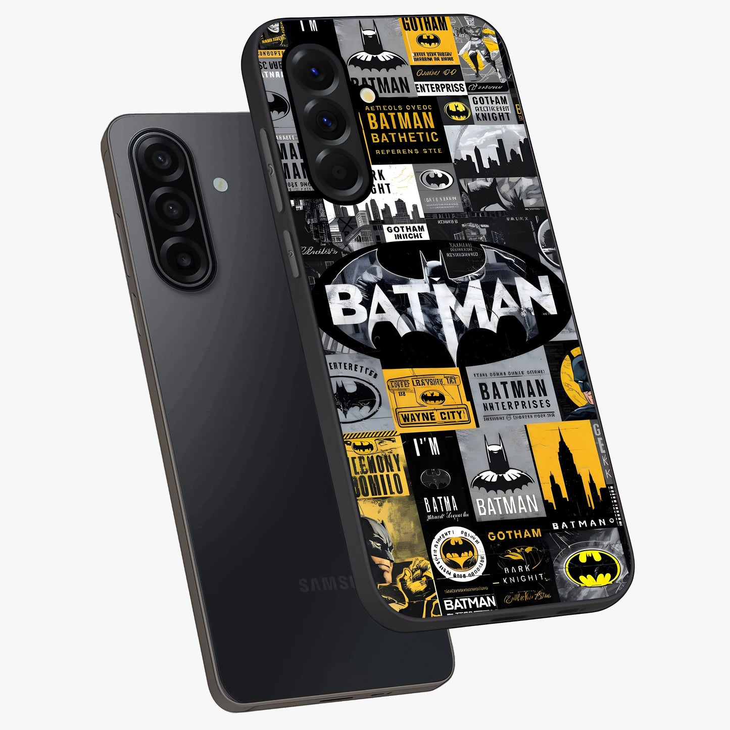 Knight Gotham Rise Glass Case displayed in angled mockup highlighting powerful knight silhouette design with dramatic aesthetic.