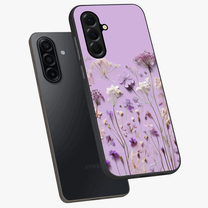 Lavender Blossom Dream Glass Case displayed in angled mockup highlighting dreamy lavender flower design with calming aesthetic style.