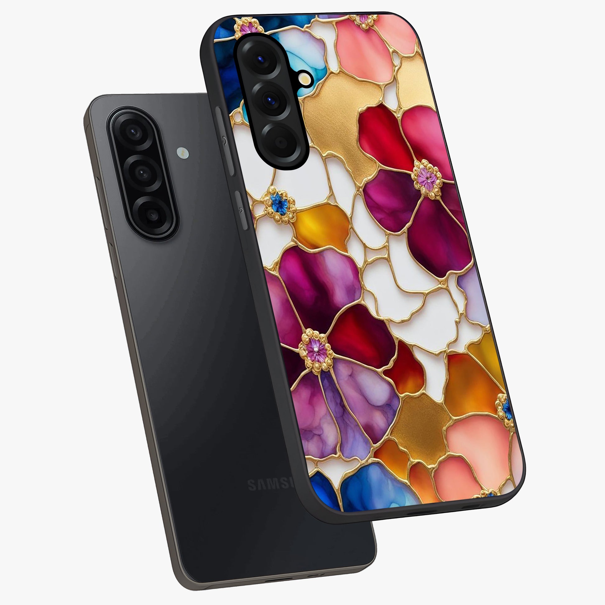 Marble Flower Pattern Glass Case displayed in angled mockup highlighting elegant marble floral design with modern aesthetic.