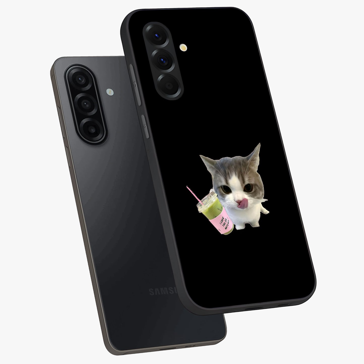 Matcha Cat Style Glass Case displayed in angled mockup highlighting playful feline design with pastel matcha aesthetic.