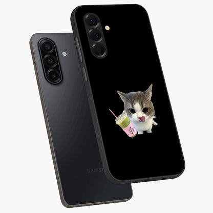 Matcha Cat Style Glass Case displayed in angled mockup highlighting playful feline design with pastel matcha aesthetic.