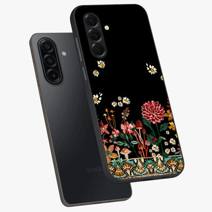 Midnight Bloom Pattern Glass Case displayed in angled mockup highlighting elegant flower design with midnight aesthetic style.