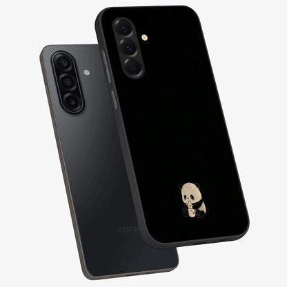 Midnight Panda Love Glass Case displayed in angled mockup highlighting adorable panda illustration with midnight aesthetic.
