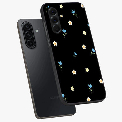 Minimal Petal Whispers Glass Case displayed in angled mockup highlighting delicate petal design with clean minimal aesthetic.