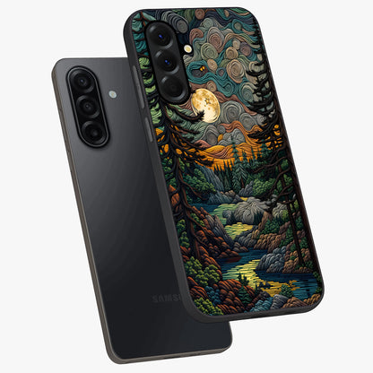 Moonlight Forest Dream Glass Case displayed in angled mockup highlighting dreamy forest design with glowing moon aesthetic.