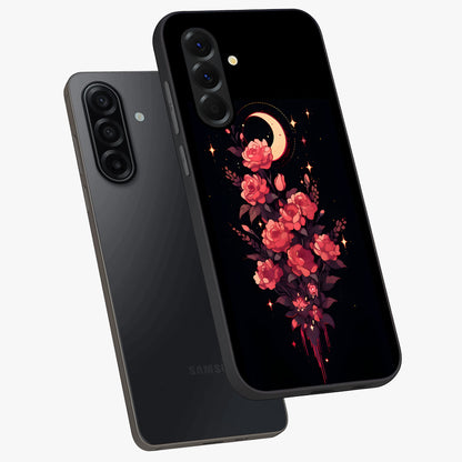 Moonlit Floral Elegance Glass Case displayed in angled mockup highlighting graceful flower design with soft moonlight aesthetic.