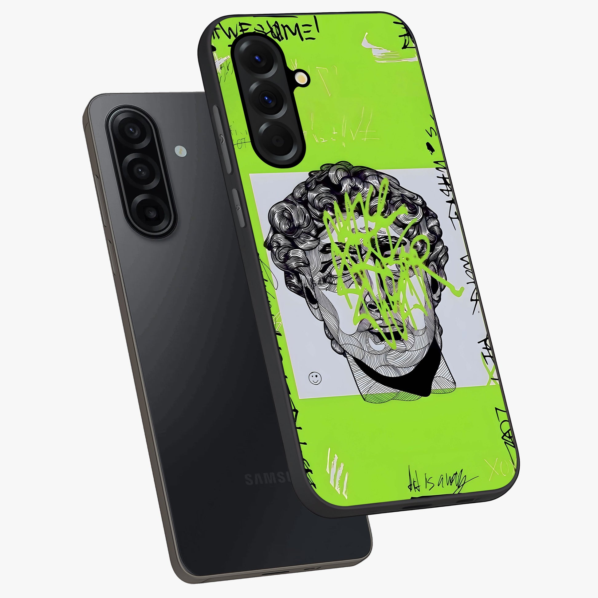 Neo Graffiti Rebellion Glass Case displayed in angled mockup highlighting urban street art design with rebellious aesthetic.