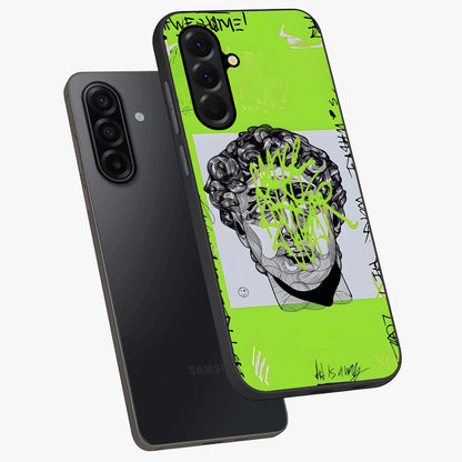 Neo Graffiti Rebellion Glass Case displayed in angled mockup highlighting urban street art design with rebellious aesthetic.