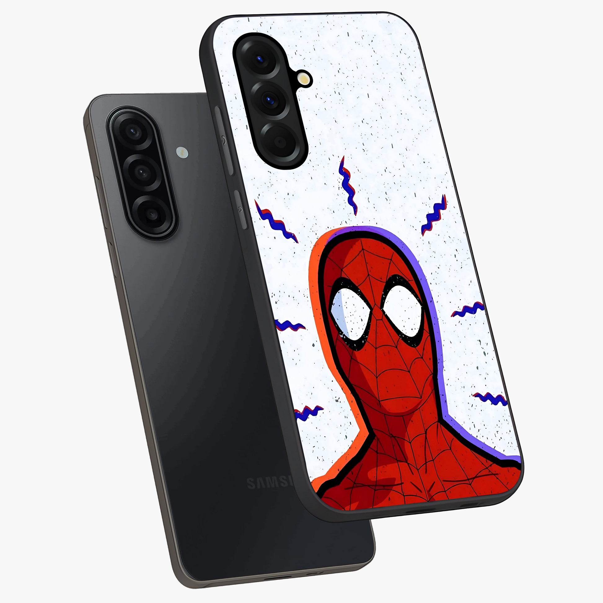 Omg Spiderman Glass Case displayed in angled mockup highlighting dynamic hero illustration with action comic aesthetic.