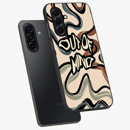 Out Of Mind Glass Case displayed in angled mockup highlighting bold statement design with modern artistic aesthetic.