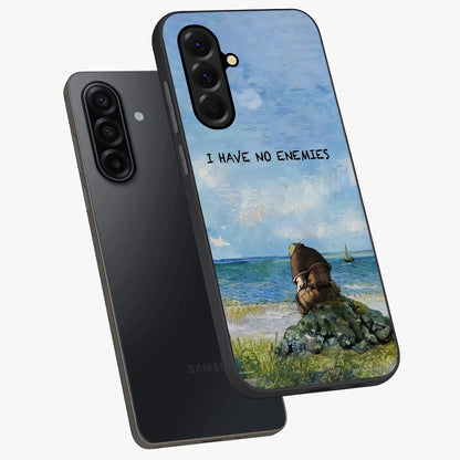 Peace Beyond War Glass Case displayed in angled mockup highlighting meaningful message design with artistic aesthetic style.