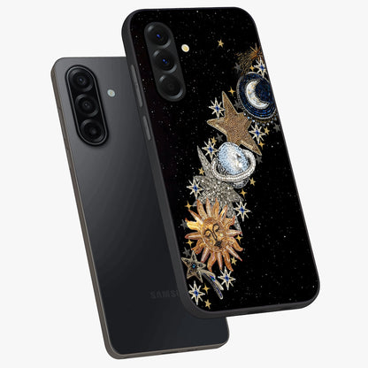 Pearls Universe Object Glass Case displayed in angled mockup highlighting celestial pearl design with dreamy aesthetic.