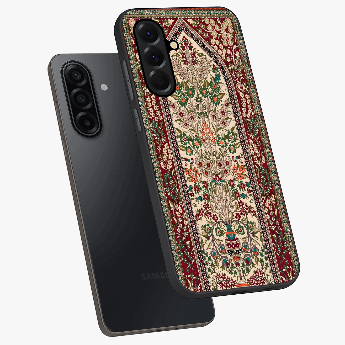 Persian Inspired Glass Case displayed in angled mockup highlighting intricate traditional design with elegant cultural aesthetic.