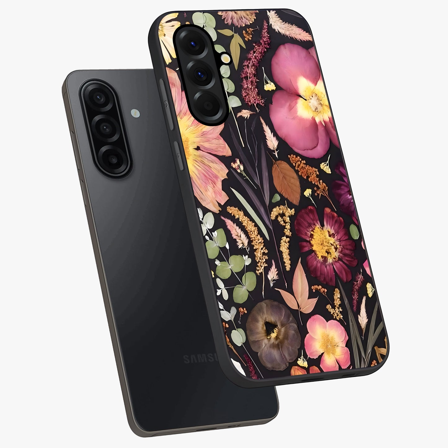 Petal Dream Tapestry Glass Case displayed in angled mockup highlighting decorative petal pattern with elegant botanical aesthetic.
