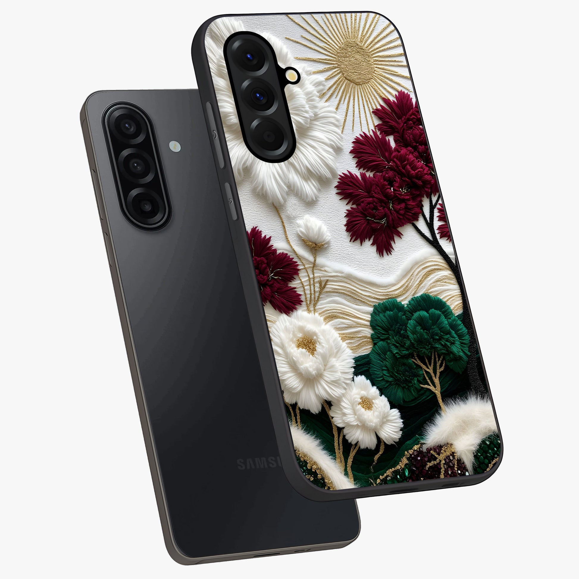 Radiant Bloom Elegance Glass Case displayed in angled mockup highlighting graceful floral design with radiant aesthetic style.