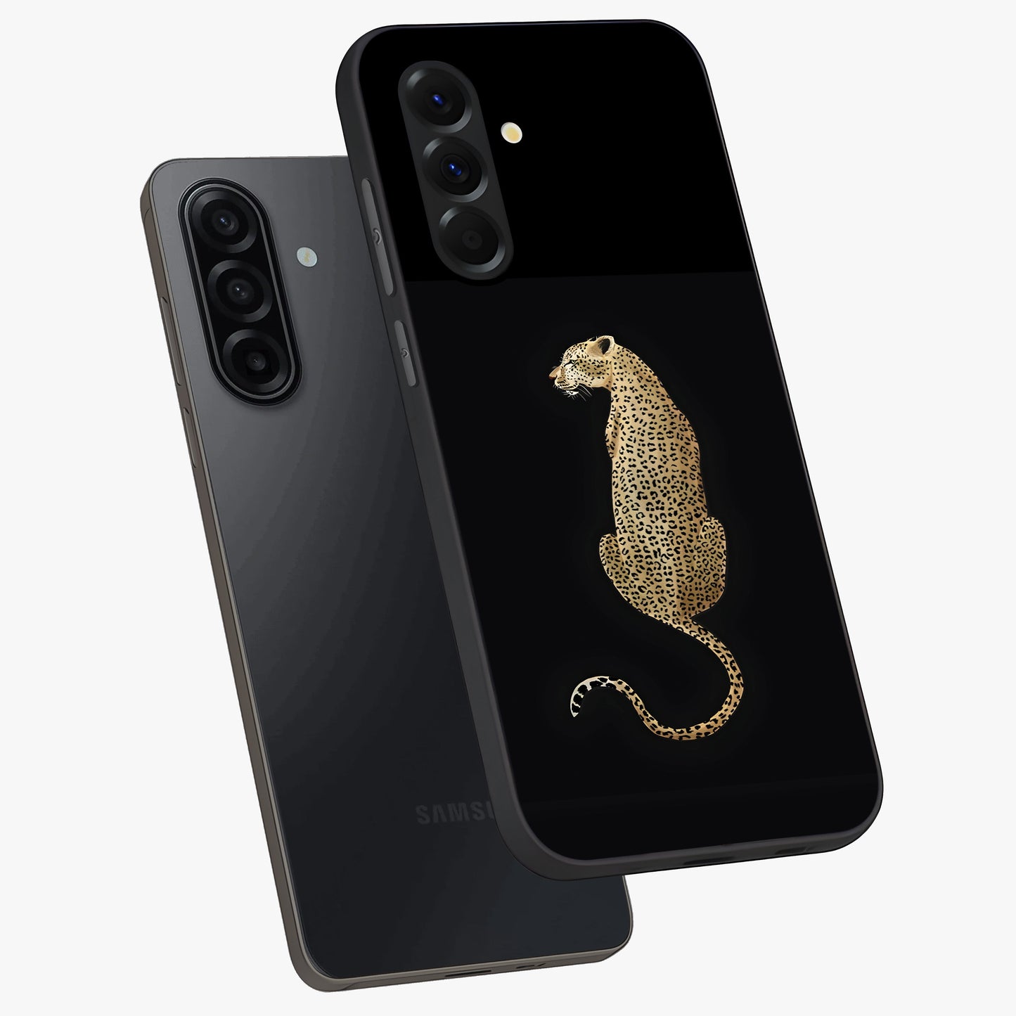 Regal Leopard Glass Case displayed in angled mockup highlighting powerful animal illustration with stylish wild aesthetic.