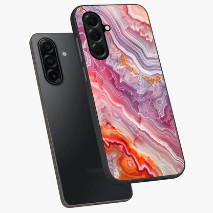 Rose Quartz Marble Glass Case displayed in angled mockup highlighting elegant marble pattern with soft aesthetic style.
