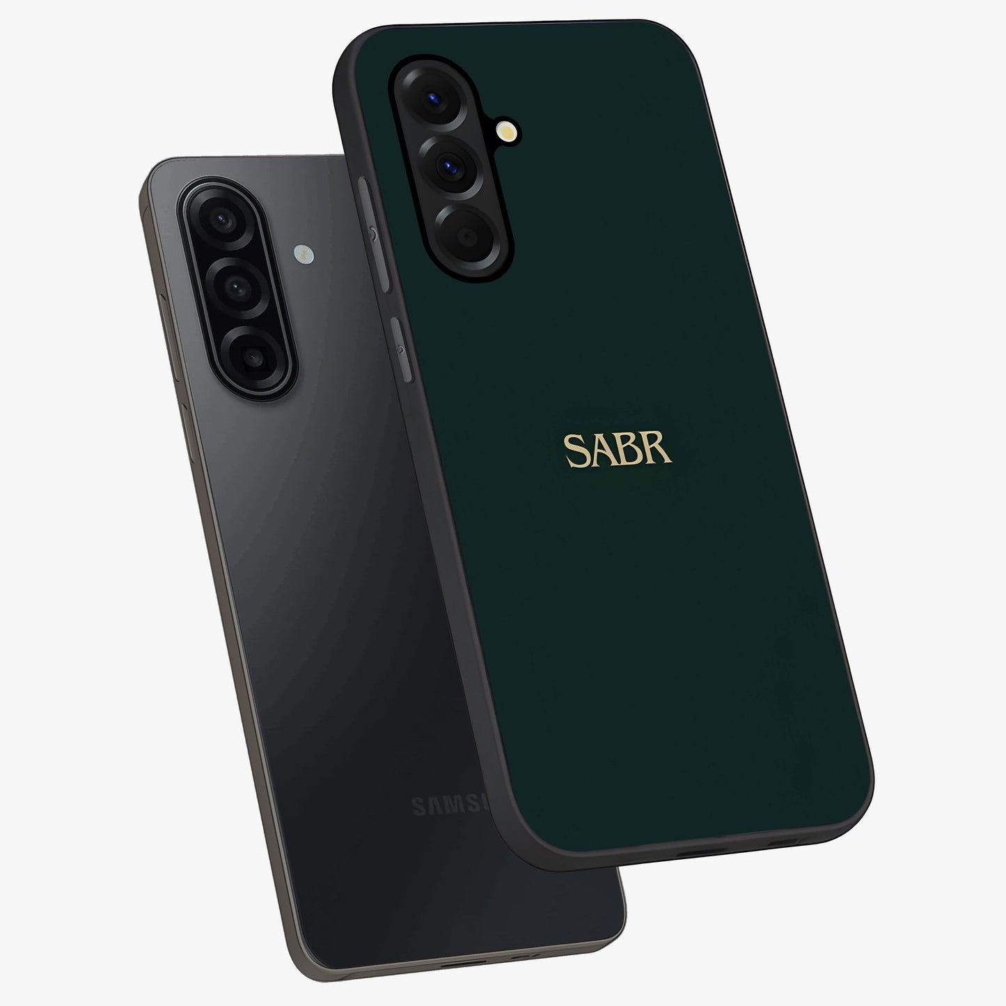 Sabr Minimal Patience Glass Case displayed in angled mockup highlighting simple inspirational design with clean aesthetic style.