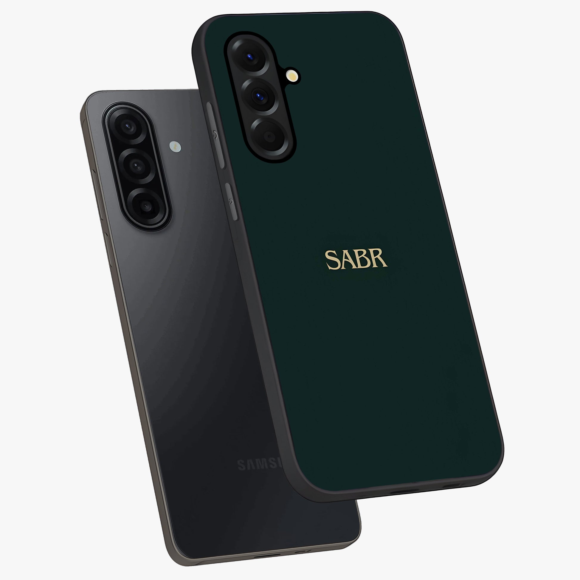 Sabr Minimal Patience Glass Case displayed in angled mockup highlighting simple inspirational design with clean aesthetic style.