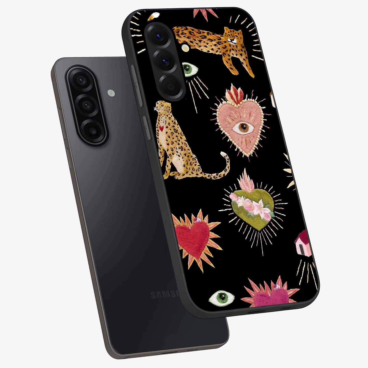 Sacred Jungle Heart Glass Case displayed in angled mockup highlighting lush tropical design with natural aesthetic style.