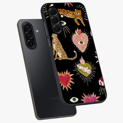 Sacred Jungle Heart Glass Case displayed in angled mockup highlighting lush tropical design with natural aesthetic style.