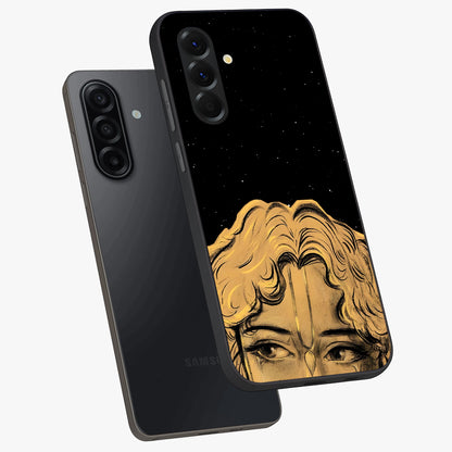 Shri Krishna Art Glass Case displayed in angled mockup highlighting spiritual Krishna illustration with divine aesthetic.
