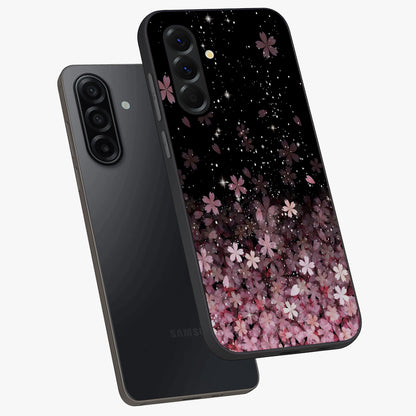 Small Starry Flowers Glass Case displayed in angled mockup highlighting tiny flower pattern with celestial aesthetic style.