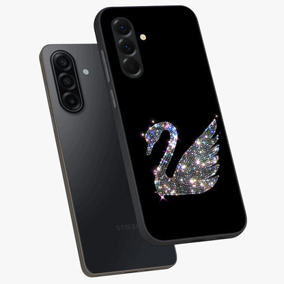 Starlit Swan Grace Glass Case displayed in angled mockup highlighting elegant swan illustration with dreamy celestial aesthetic.