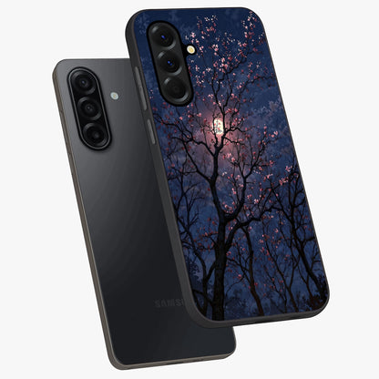 Twilight Sakura Serenade Glass Case displayed in angled mockup highlighting delicate sakura flower design with dreamy aesthetic.