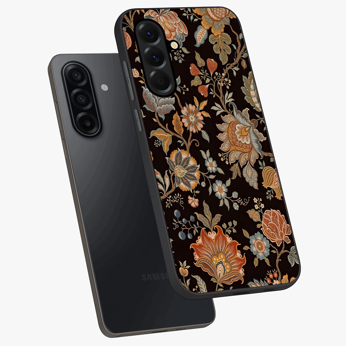 Vintage Floral Dream Glass Case displayed in angled mockup highlighting elegant vintage flower design with soft aesthetic style.