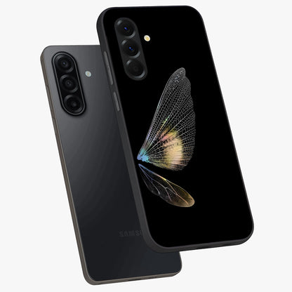 Whispers Of Wings Glass Case displayed in angled mockup highlighting soft feather design with celestial aesthetic style.