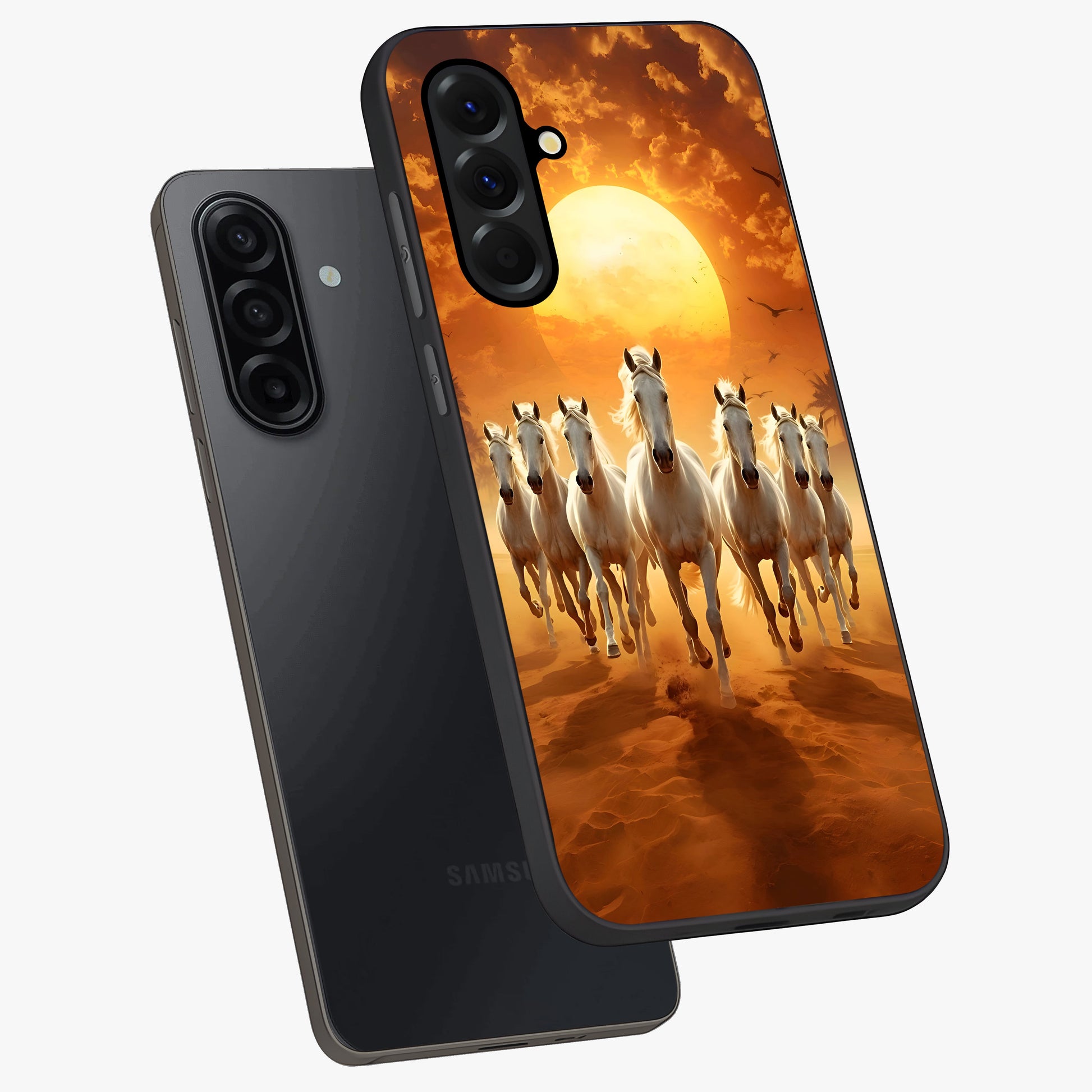 Wild Sunset Majesty Glass Case displayed in angled mockup highlighting vibrant sunset sky design with scenic aesthetic.