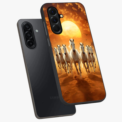 Wild Sunset Majesty Glass Case displayed in angled mockup highlighting vibrant sunset sky design with scenic aesthetic.